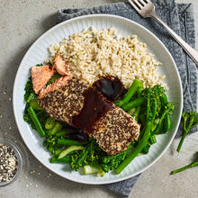 Load image into Gallery viewer, My Muscle Chef - Chia Crusted Salmon with Soy Glaze, Broccolini & Rice