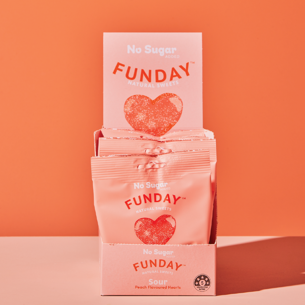 Funday - Gummy - Sour Peach Hearts 12 x 50g