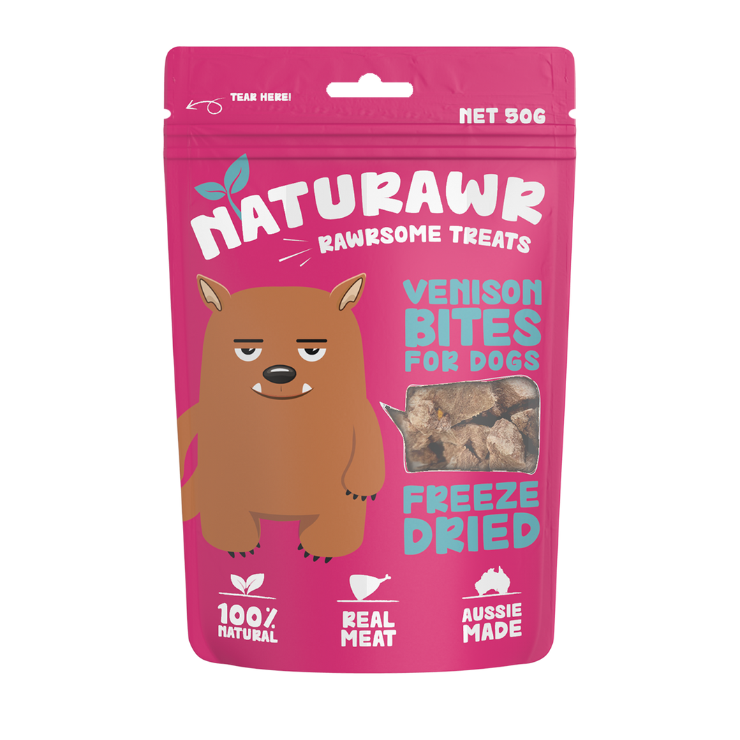 Naturawr - Dogs - Pet Treats - Venison Bites  10 x 50g