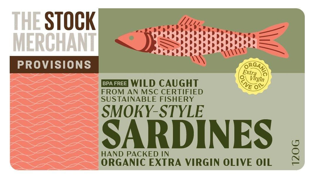 The Stock Merchant - MSC Certified - Extra Virgin Olive Oil - Smoked Sardines - 36 x 120g