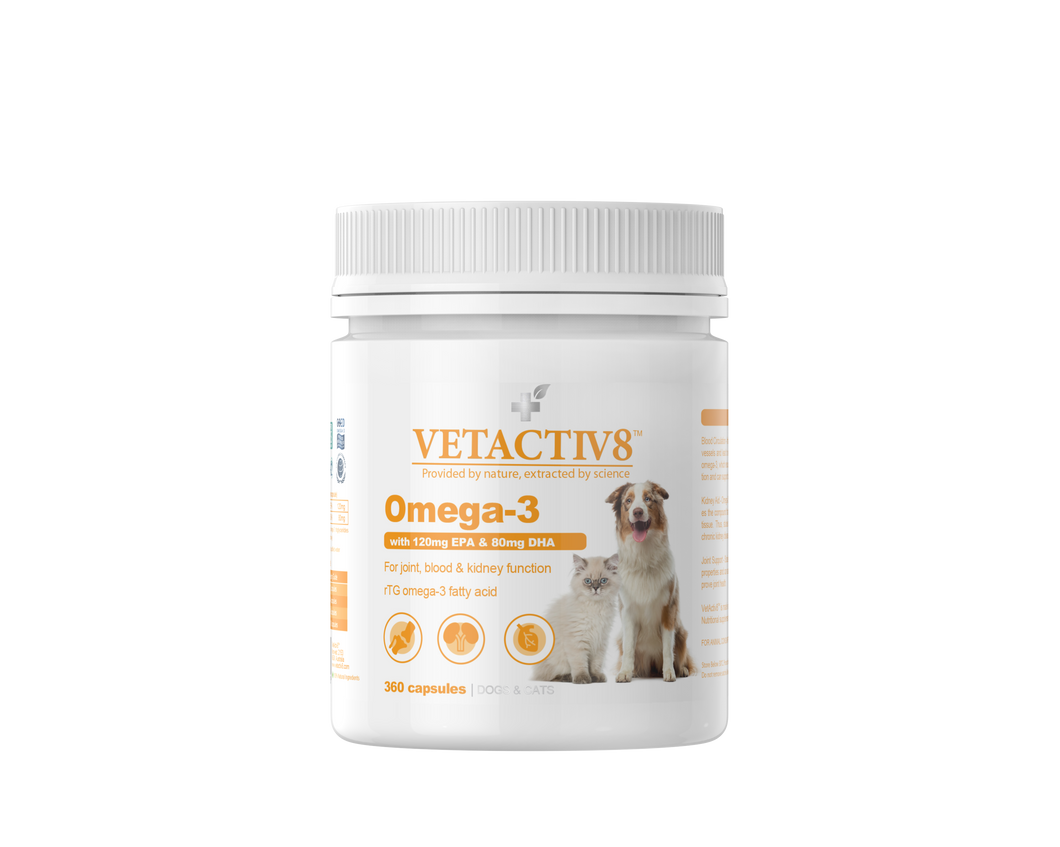 VetActiv8 - Dogs & Cats - Pet Supplements - Omega-3 - 4 x 360 Capsule