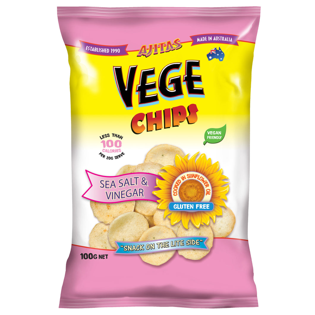 Ajitas - Vege Chips Sea Salt & Vinegar GF, GMO Free, K, Vegan 6 x 100g