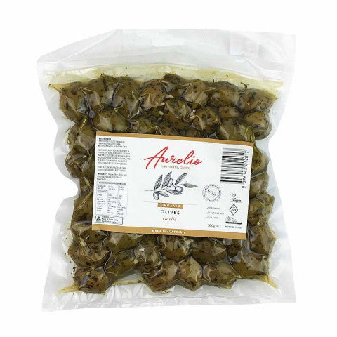Aurelio - Organic Marinated Garlic Olives Kosher 6 x 300g
