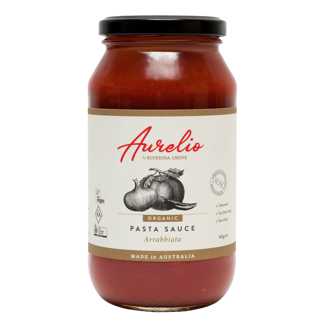 Aurelio - Organic Pasta Sauce Arrabbiatta GF, GMO Free, Kosher, Vegan 6 x 500g