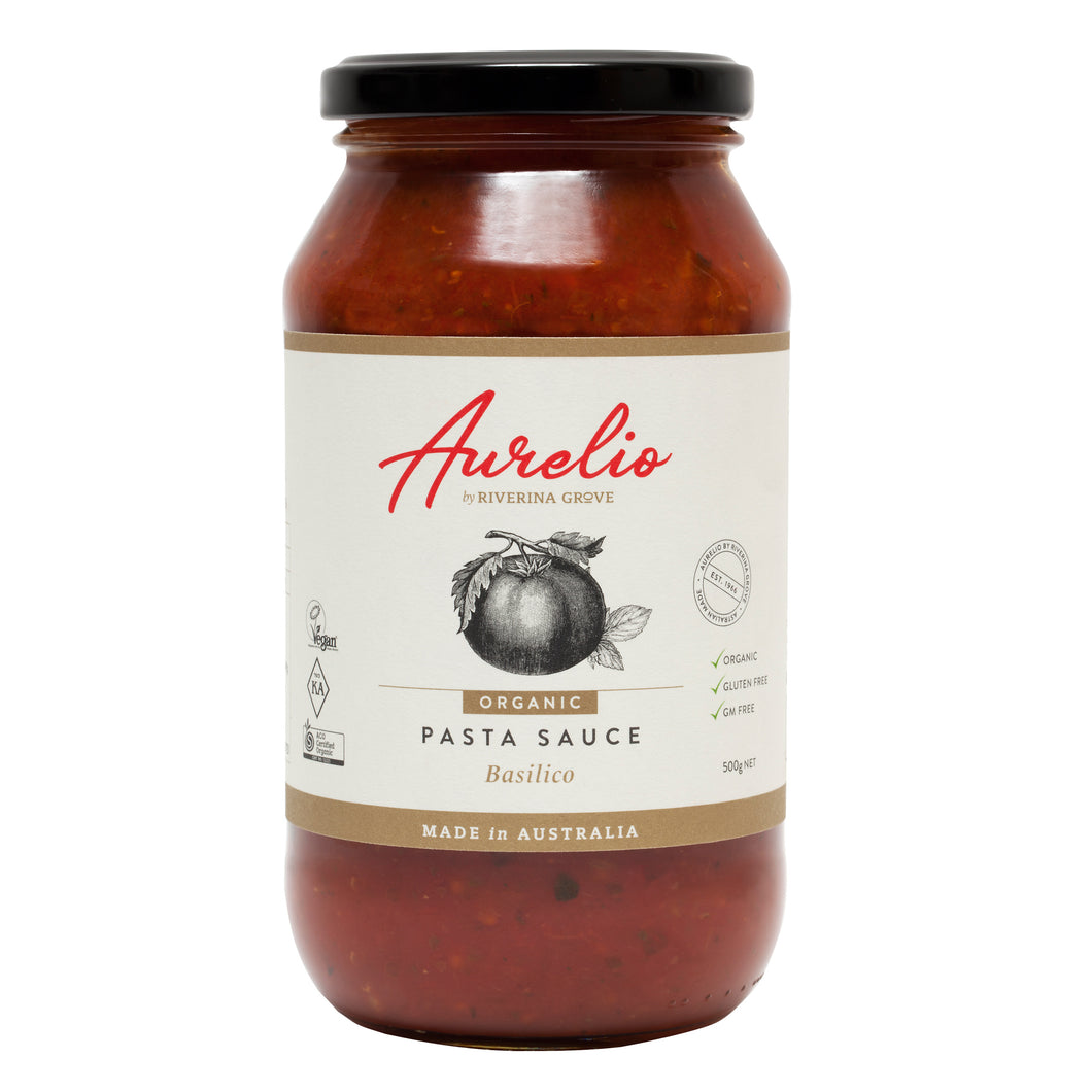 Aurelio - Organic Pasta Sauce Basillico GF, GMO Free, Kosher, Vegan 6 x 500g