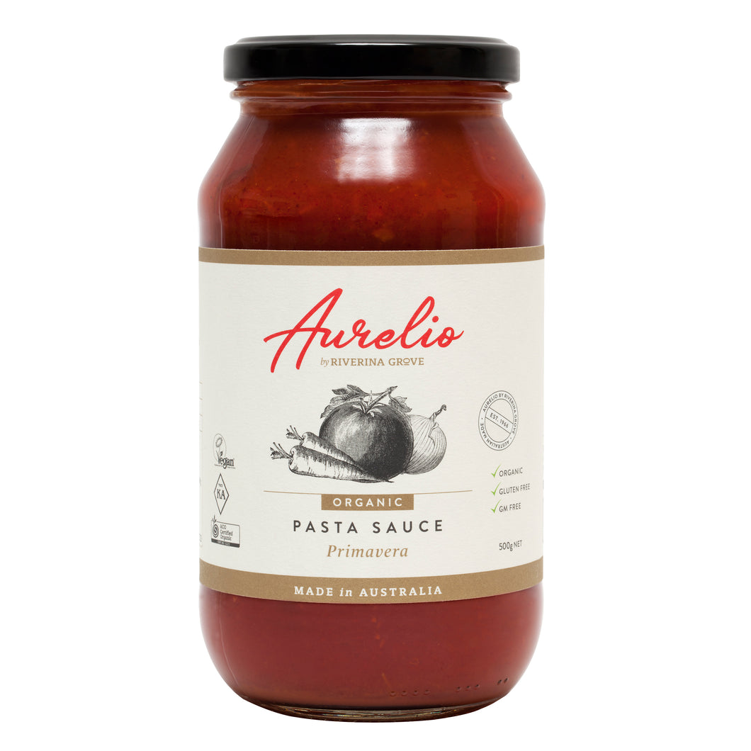 Aurelio - Organic Pasta Sauce Primavera GF, GMO Free, Kosher, Vegan 6 x 500g