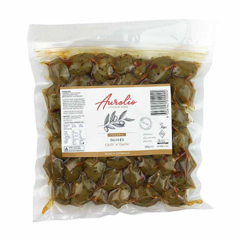Aurelio – Organic Marinated Chilli & Garlic Olives Kosher 6 x 300g