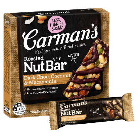 Carman’s - Dark Chocolate Macadamia Coconut Nut Bar 6 x 160g