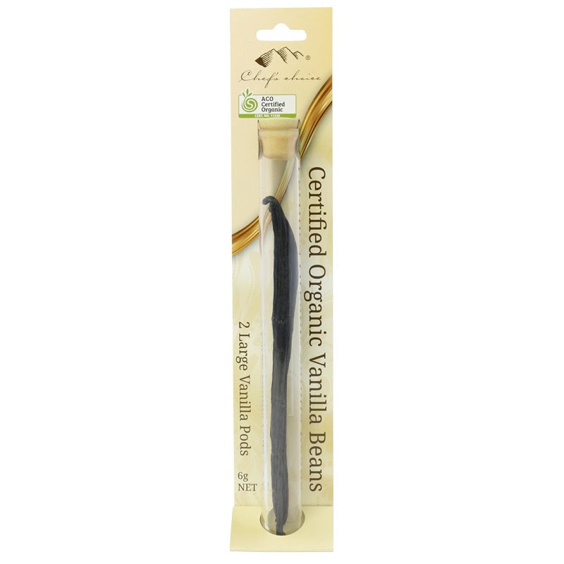 Chef's Choice - Organic Vanilla Beans - A-Grade in Glass Tube (2) In Glass 4 x 12g