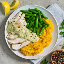 Load image into Gallery viewer, My Muscle Chef - Chicken &amp; Chimichurri Mayo with Pumpkin Mash &amp; Green Beans
