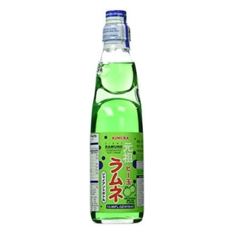 Kimura Ramune - Giant - Japanese Beverage - Marble Pop Soda Melon - 15 x 410ml