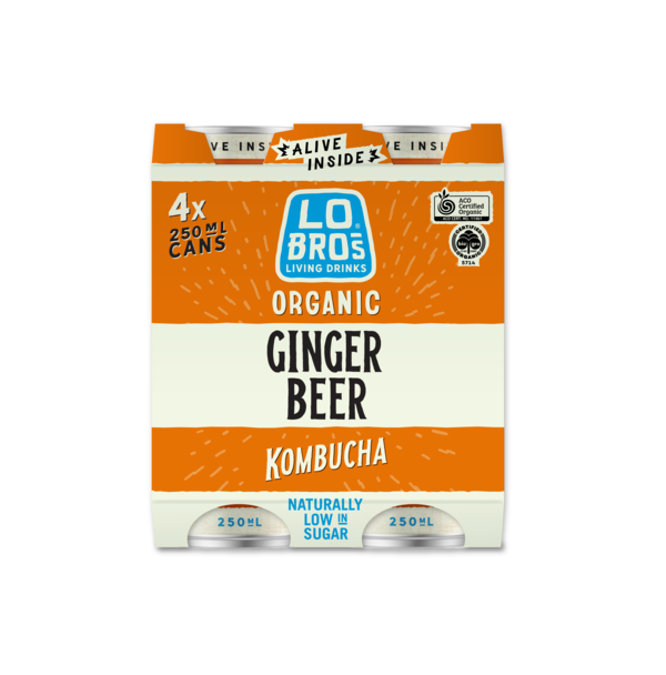 Lo Bros Kombucha - Soda Cans - Ginger Beer (4pk) 6 x 250ml