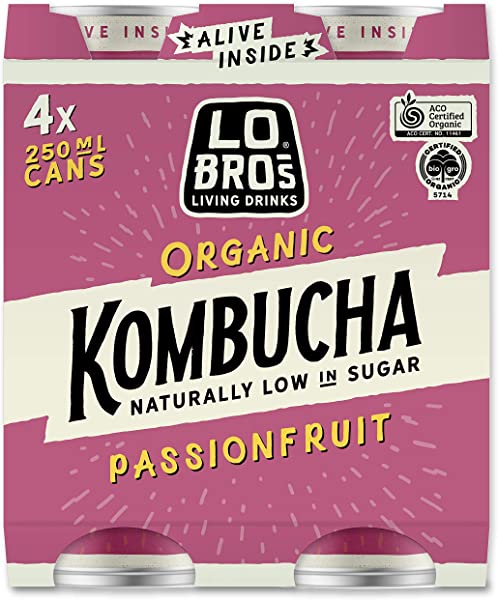Lo Bros Kombucha Cans - Passionfruit (4pk) 6 x 250ml