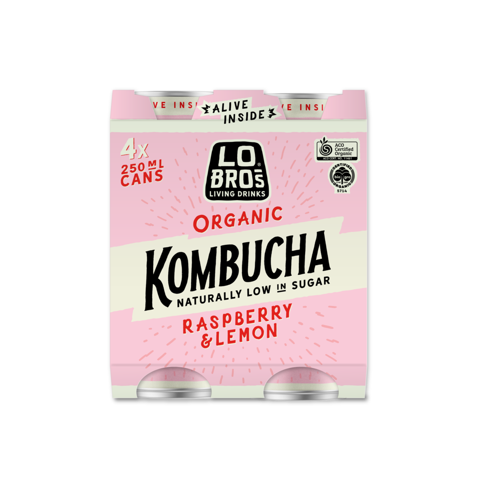 Lo Bros Kombucha Cans - Raspberry & Lemon (4pk) 6 x 250ml