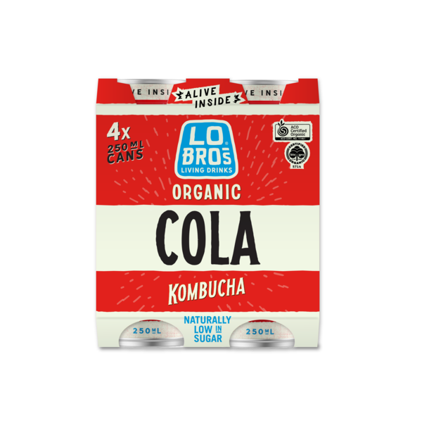 Lo Bros Kombucha - Soda Cans - Cola (4Pk) 6 x 250ml