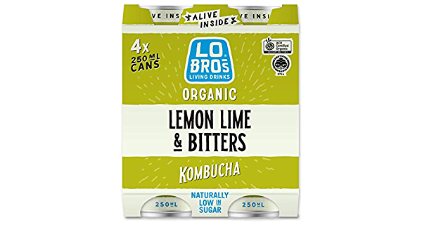 Lo Bros Kombucha - Soda Cans - Lemon, Lime & Bitters (4pk) 6 x 250ml