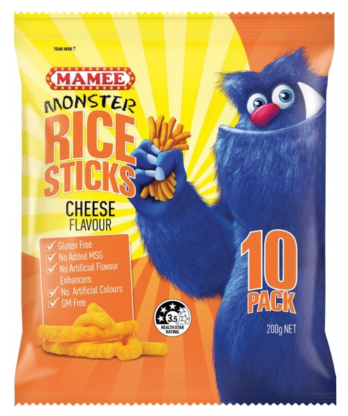 Mamee - Rice Sticks Cheese Snacks Gluten Free, GMO Free 6 x 200g