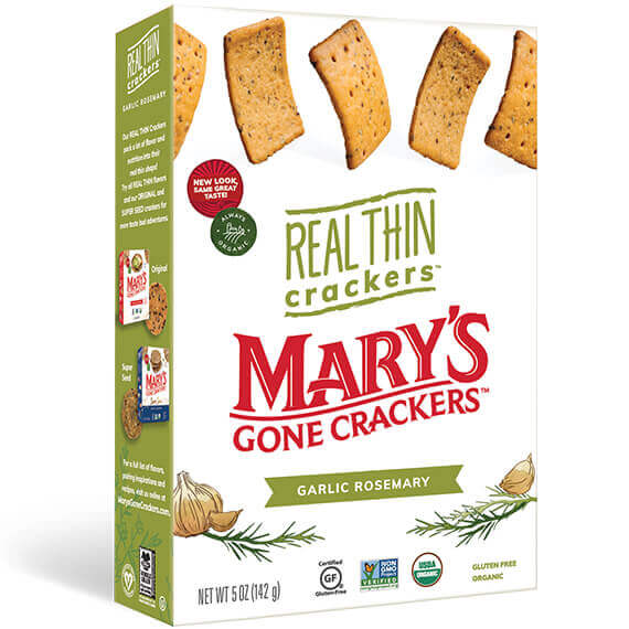 Mary's Gone Crackers - Organic Crackers - Real Thin Garlic Rosemary 6 x 184g