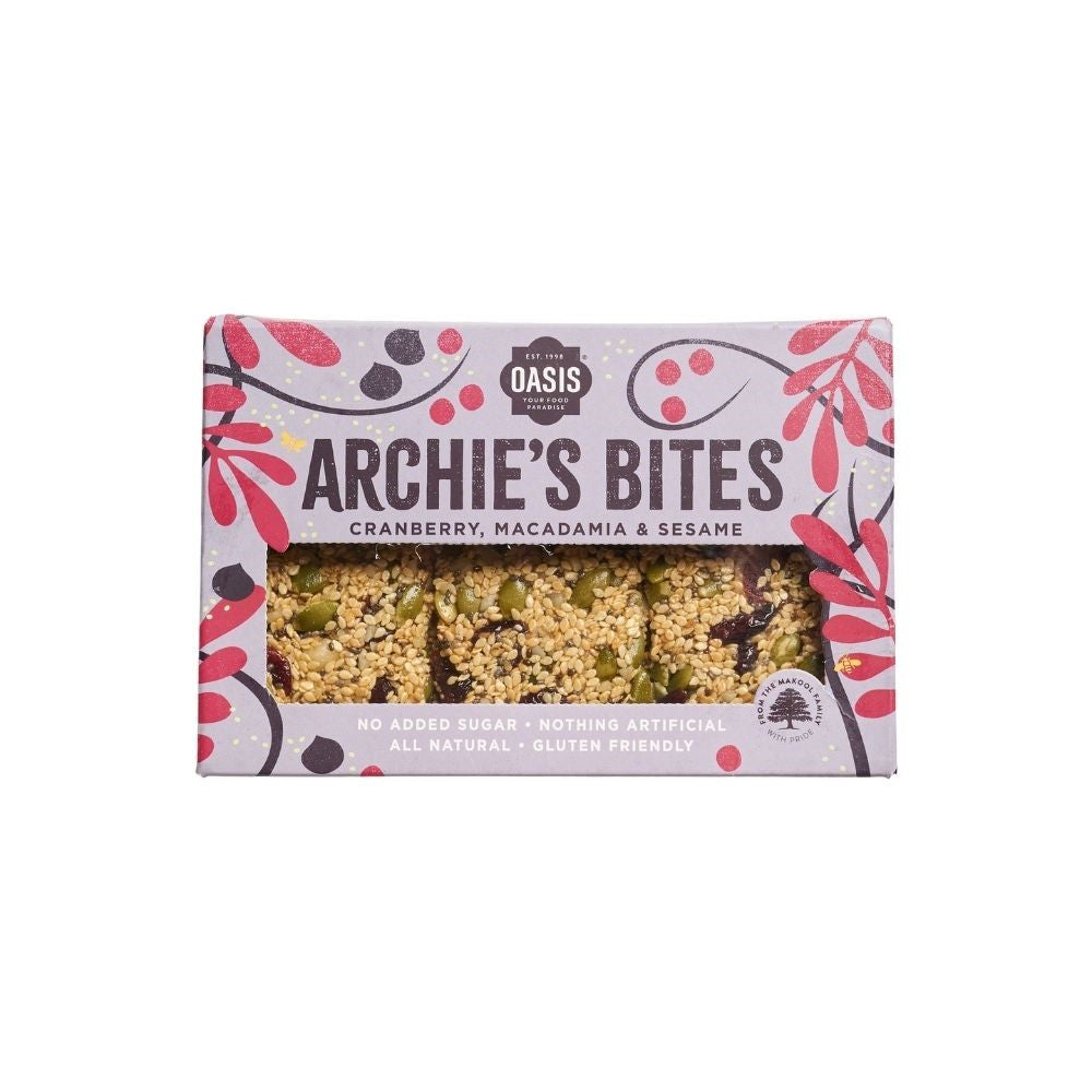 Oasis - Archie's Bites - Cranberry, Macadamia & Sesame Box 240g