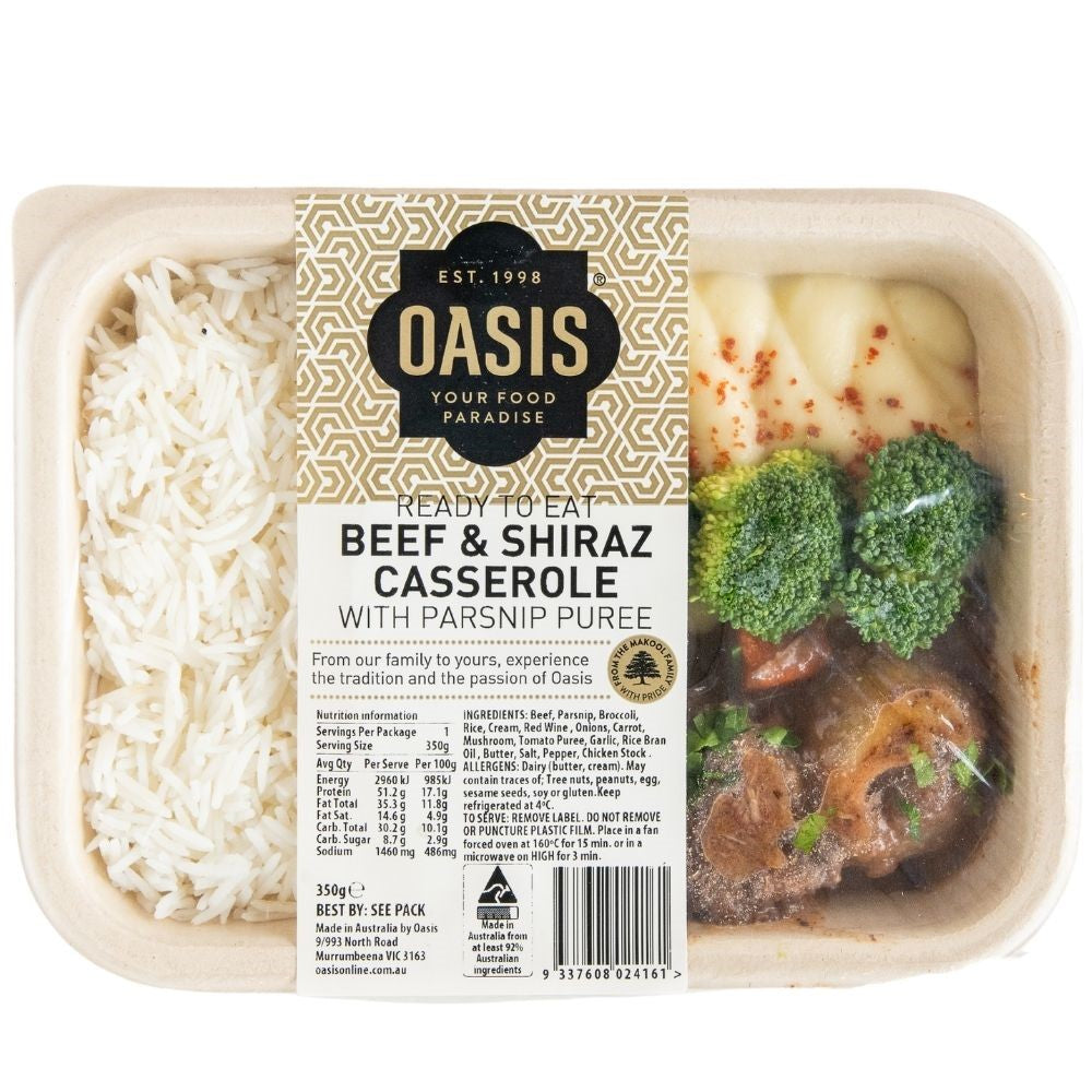 Oasis - Ready Meals - Beef & Shiraz Casserole Pack 350g