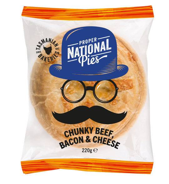 Proper National Pies - Frozen Pies - Beef Bacon & Cheese 12 x 220g