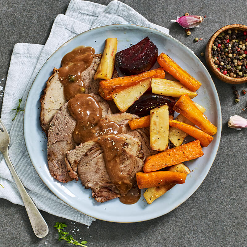 My Muscle Chef - Roast Lamb with Root Vegetables & Diane Sauce