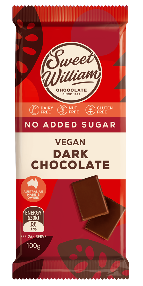 Sweet William - No Added Sugar Dark Choc  12 x 100g