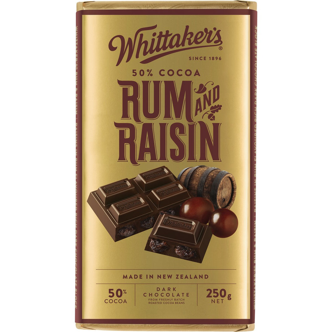 Whittaker's - Chocolate Block - 50% Dark Rum & Raisin 12 x 250g